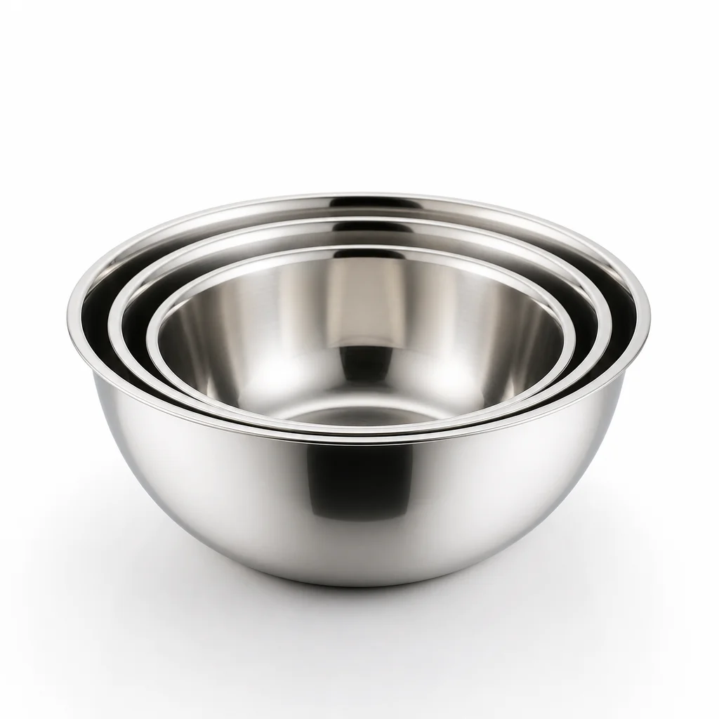 Three stainless-steel mixing bowls